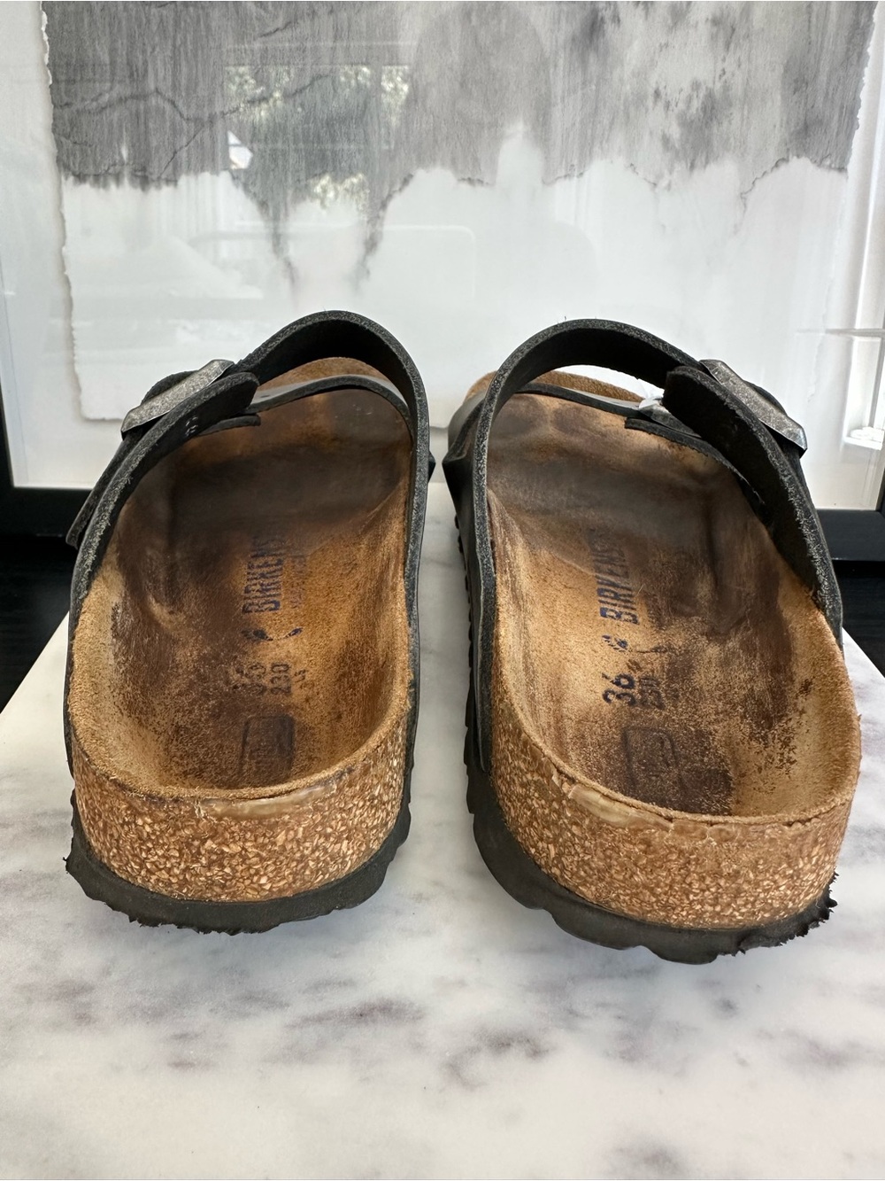 Birkenstock Two-Buckle Arizona Sandals - Charcoal Oiled Leather Size 36 - Picture 6 of 7